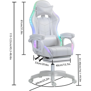 <span class=keywords><strong>Silla</strong></span> Giratoria Blanca de Alta Calidad, <span class=keywords><strong>Silla</strong></span> de Juego Multifuncional con Luces LED RGB, <span class=keywords><strong>Silla</strong></span> Ergonómica para Videojuegos con Reposapiés - Product Image 6