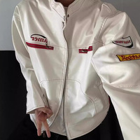 Blouson en cuir PU blanc pour homme, longueur standard, style américain, manteau de motard tendance, col montant, toucher premium