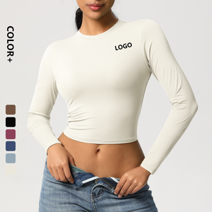 Maglietta <span class=keywords><strong>Crop</strong></span> <span class=keywords><strong>Top</strong></span> da Donna a <span class=keywords><strong>Maniche</strong></span> <span class=keywords><strong>Lunghe</strong></span> con Collo Tondo, Vestibilità Slim, Tinta Unita, Personalizzabile con Logo - Product Image 1