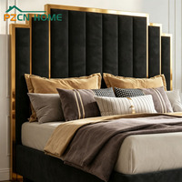 Lit rembourré moderne en velours noir et cadre en bois doré, écologique, pour villa de luxe, hôtel, appartement, chambre à coucher - Vente en gros usine