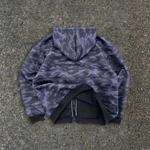 Sweat à capuche pour homme en molleton français vintage du fabricant, lourd, fermeture éclair, camouflage, 100% coton, XL, capuche, appliqué, lavage à l'acide - Product Image 2