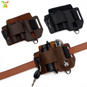 Organisateur de poche multi-outils en cuir véritable pour le camping, étui pour couteau pliant EDC, étui pour lampe torche, pochette, ceinture, sac de taille pour l'extérieur - Product Image 1