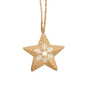 Farmhouse Golden Star Christmas Ornament with <b>Snowflake</b> Design Hanging <b>Decoration</b> for Home Holiday Decor Rustic Style - Product Image 1
