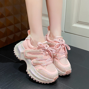 Factory Wholesale Full Rhinestone Platform Sneakers <strong>Women</strong> Sparkly Crystal <strong>Velcro</strong> Chunky Height Increasing Casual Sports <strong>Trainers</strong> - Product Image 2
