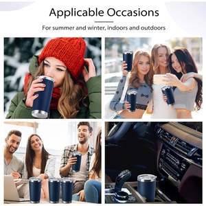 Stainless Steel Tumbler 20oz Vacuum Insulated <b>With</b> <b>Lid</b> Dark Blue Set Of 6 For Office Car Home Use - Product Image 4