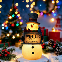 Lampe de table LED en résine en forme de bonhomme de neige, décoration de Noël, ornement de Noël avec oiseaux pour la décoration intérieure de la maison et du bureau, décoration de fête