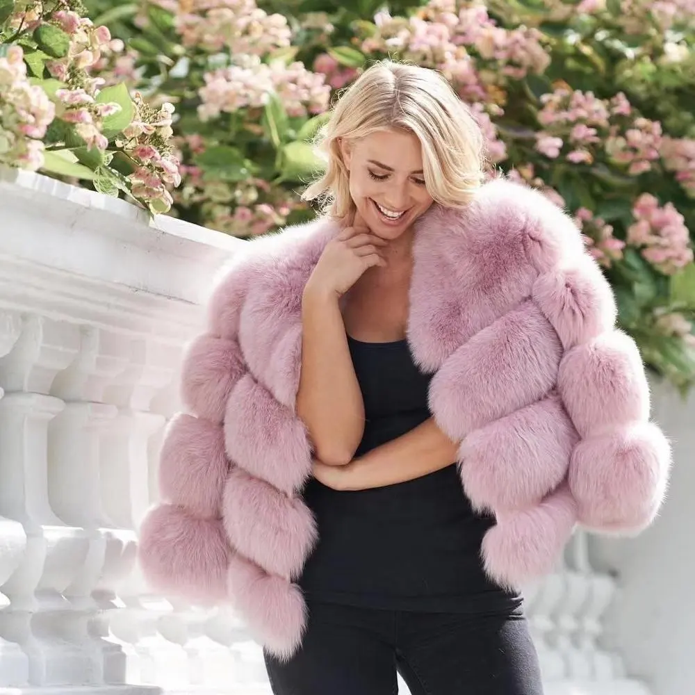 2021 2022 fashion women winter pink faux fur jacket coat custom bubble women's warm ladies girls coats&outwears clothing female