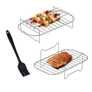 3-Piece Stainless Steel BBQ Rack & Silicone Basting Brush Set – Air Fryer & Kitchen Cooking Accessories
