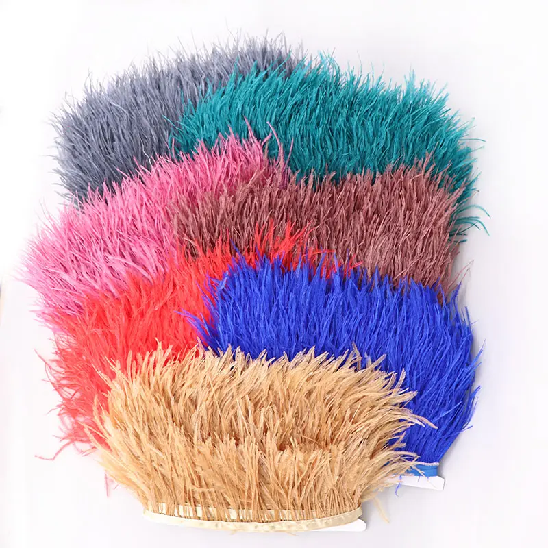 Pure white dyed ostrich feather fringe trims per natural ribbon trim for dress