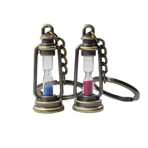 Gantungan Kunci lampu minyak tanah laris jam Timer berdiri logam gaya antik gantungan kunci jam lentera dekorasi mobil gantungan kunci jimat