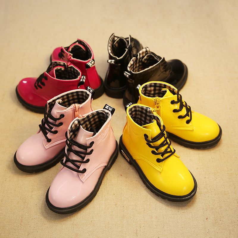 2021 Fashion Leather Waterproof Winter Children's boots Snow Shoes Martin Boots For Girls