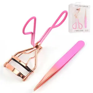 Luxe Hoge Kwaliteit Roestvrij Staal Make-Up Tools Prive Roze Wimper Krultang En Pincet Eenvoudige Stijl Clip Box Pakket