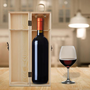 Caja de Regalo para Vino Individual de Madera de Pino Natural, con Asa de Cuerda, Portátil, Caja de Embalaje de Madera para Licores, Estuche de Regalo de Lujo - Product Image 1