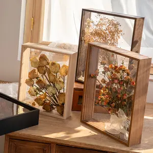 Wooden Dried Flower Photo Frame Hollow DIY Picture Frame Hanging Wall Flower Frame Ornaments for Home Decoration