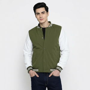 Custom Cotton Varsity <b>Man</b> <b>Jackets</b> Winter Front Logo Blank Long Sleeve Green <b>White</b> OEM Service - Product Image 1