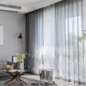 XinLan Gris Or Géométrique Broderie Tulle Rideaux Salon Chambre Hôtel Fenêtre Rideaux - Product Image 4