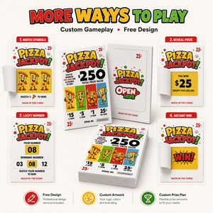 CMYK Printed Pizza Pull Tab Seal Cards Break Open <b>Tickets</b> with Serial Numbers for Restaurant Promotions Fundraisers and Events - Product Image 4