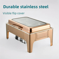 Nouveau Design Pliable Luxe 9L Acier Inoxydable Chaufferette à Alcool Ensemble de Traiteur Plats Chauds de Réchaud de Buffet avec Arrêt Automatique