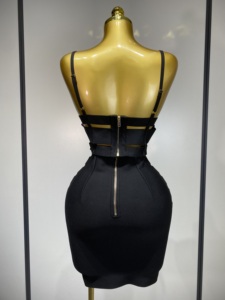 Ensemble deux pièces moulant <span class=keywords><strong>noir</strong></span> pour femme avec <span class=keywords><strong>jupe</strong></span> bandage et découpes – Tenue de soirée, d'anniversaire ou de club, style célébrité, pour le streetwear - Product Image 4