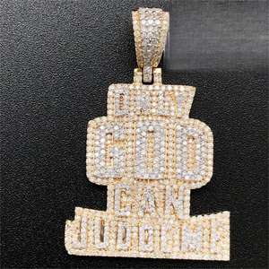 Iced Out <span class=keywords><strong>2</strong></span>-Tone Bling CZ Punk-Stil Schmuck Individuell Nur Gott kann mich beurteilen Brief Cool Anhänger - Product Image 2