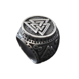 Bague nordique en acier inoxydable plaqué or véritable, style punk vintage, finition antique, bijou gravé, résistant au ternissement - Product Image 6