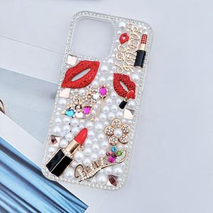 Custodia per Telefono con Rossetto Rosso Sexy e Perle per iPhone 15 16 Pro Max 14, Custodia di Lusso Fai-da-Te con Tacco Alto per S23 S25 S24 Ultra - Product Image 4