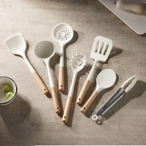 Kitchen Utensils Silicone Spatula Set 5 Pieces Wooden <b>Handle</b> Non Stick Cooking Tools For <b>Pan</b> Use - Product Image 3