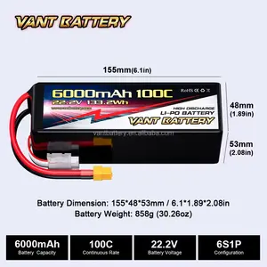 Vant 6S Fpv Batterij 5200/6000/6500/7000/7500/8000/9000/9500/10000Mah Fpv Batterij Drone 6S Lipo Batterij