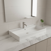 Vasque de salle de bain rectangulaire en porcelaine de luxe moderne 90 cm pour hôtels, montage monotrou, haute qualité
