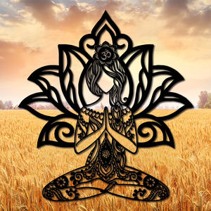 Décoration murale en fonte « Namaste » de Lotus Girl, style Art Déco, avec symboles sanskrits, cadre métallique, ornement suspendu pour la maison, le jardin, le <span class=keywords><strong>balcon</strong></span> - Product Image 3