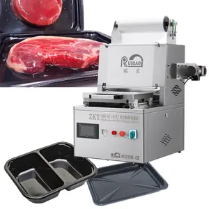 2022 new design table top tray sealer meat vacuum skin pack fresh meat vacuum sealing machinery, automatic film cut
