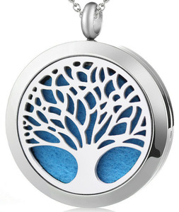 Tree of Life Essential Oil <strong>Diffuser</strong> <strong>Necklace</strong> Stainless Steel Aromatherapy Jewelry with 23 Inch Rolo Chain - Product Image 1