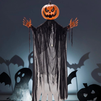 AROMA - Décoration d'Halloween : Homme Citrouille Lumineux Suspendu de 60 Pouces avec Filet Noir, Idéal pour des Affichages d'Halloween Effrayants
