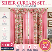 Cortinas de Tul Floral y Cenefas Transparentes con Bolsillo para Barra, Listas para Enviar, para Sala de Estar, Paquete al por Mayor de 2 Conjuntos