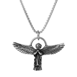 yunnique Stainless Steel Angel Wing Pendant <b>Necklace</b> With Chain 60cm <b>Long</b> For Men And Women Fashion Jewelry - Product Image 5