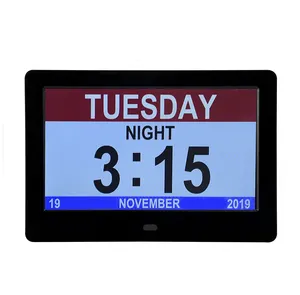 Bingkai foto jam Alarm Led Digital, kalender Digital Led 10 inci untuk orang tua, bingkai foto jam alarm dengan mata-mata