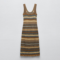 LeBo Robe d'été en maille crochet à bretelles larges et encolure ronde mi-longue évidée pour femmes personnalisées