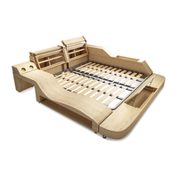 Europäisches Design Kingsize-Massageliege mit Liegefunktion, Echtleder-Polsterung, Kiefernholzrahmen, Multifunktions-Schlafsofa mit Stauraum