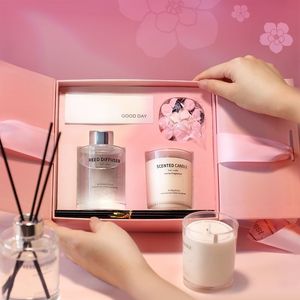 Coffret cadeau diffuseur de parfum aux fleurs de cerisier, bougie parfumée aux huiles essentielles, décoration intérieure de luxe, cadeau d'anniversaire pour femme - Product Image 1