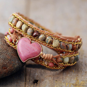 Bracelet en forme de cœur avec pierres tissées à la main, chaîne en cuir à 3 couches, bijoux de mode pour femmes, cadeau - Product Image 4