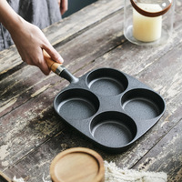Poêle à œufs en fonte émaillée antiadhésive à 4 trous - Cuisinière rapide pour le petit-déjeuner, omelette, bacon, hamburger, tarte, cuisson au gaz, compatible induction
