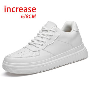 Chaussures rehaussantes invisibles pour hommes, en cuir, décontractées, montantes, noires, style skate, avec talonnette interne - Product Image 1