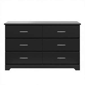 Commode double en acier inoxydable noir avec 6 tiroirs, style panneau bois, pour chambre d'enfant et chambre à coucher, organisateur de rangement pour enfants - Product Image 3