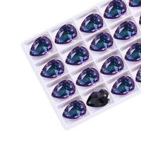 Strass en verre Selina Crystal Waterdrop Drop brillants, cousus à la main, à double trou, écologiques, à dos pointu 3D, pour robes de mariée et de soirée