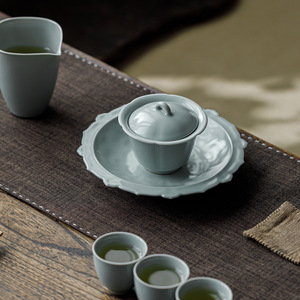 Bandeja de Cerámica Guanlan Azul Cielo para Té, Soporte Redondo Multiusos para Tetera, Bandeja para Tazas y Tazones - Product Image 4