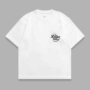 Camiseta de manga corta para hombre con bolsillo de parche ancho de Color sólido y cuello redondo suelto de algodón puro lavado Vintage de 320G - Product Image 2