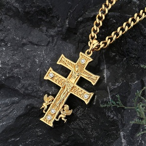 Collar con Colgante de la Cruz de Jesús Caravaca, Cadena Cubana de Acero Inoxidable, Plata de Ley 925, Chapado en Oro de 18K, Joyería Religiosa para Hombre - Product Image 4