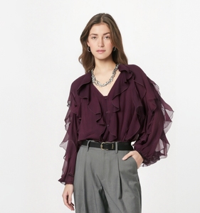Nueva ropa de <span class=keywords><strong>moda</strong></span> para mujer, diseño de capa con volantes y cuello en <span class=keywords><strong>V</strong></span>, blusa holgada de manga larga con cordones, camisa informal para mujer, blusa - Product Image 2