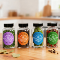 Boîtes personnalisées, pot en verre transparent cylindrique de 120 ml avec couvercle en plastique et en bois, couvercle à vis pour le stockage de fleurs, de thé, d'épices et d'aliments