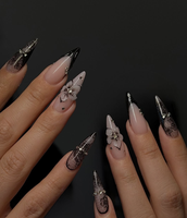 Faux ongles en acrylique faits à la main, design papillon carré 3D avec fleurs, pour femmes, salon de manucure